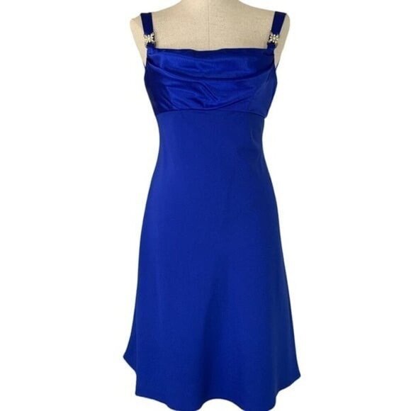 Eureka USA Vintage Hollywood Glam Cocktail Dress Crystal Accents Sz Small Blue - Picture 1 of 5